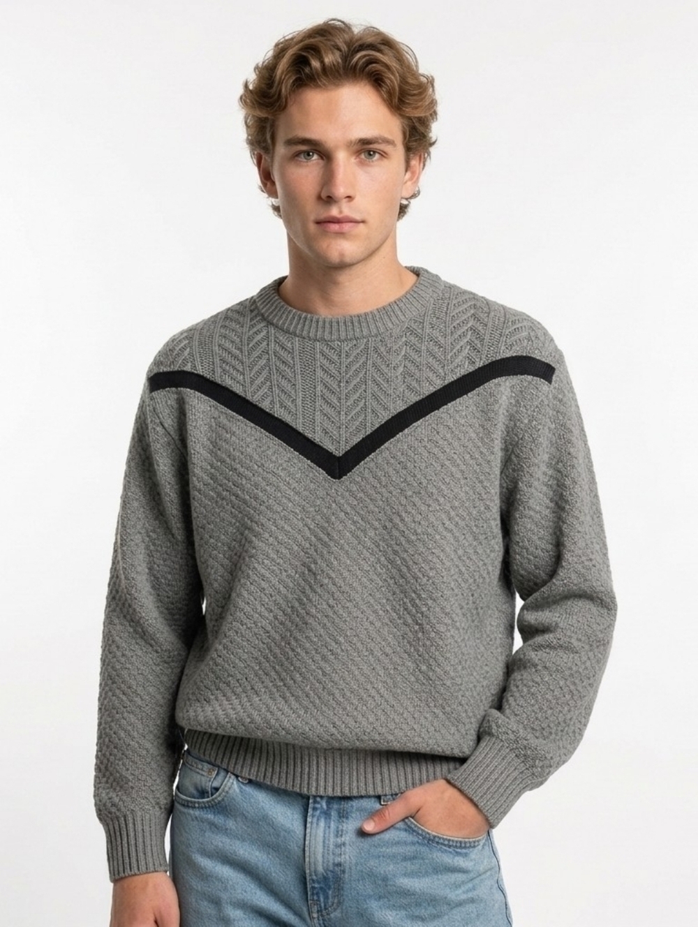 Sasson Vintage Men's Textured Gray Black Sweater - Xl